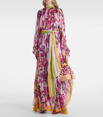Caftán de seda floral con cinturón | Dolce&Gabbana