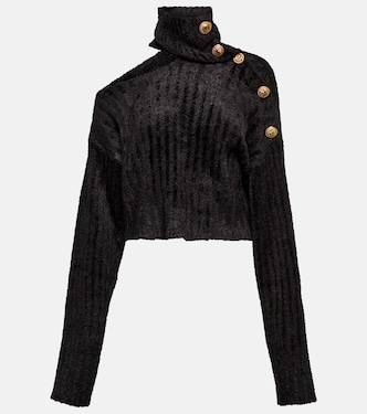 Jersey cropped de cuello alto con abertura | Balmain