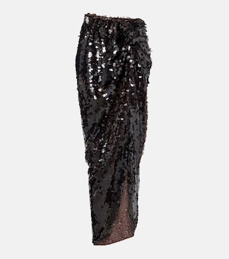 Asymmetric gathered sequined maxi skirt | Rotate