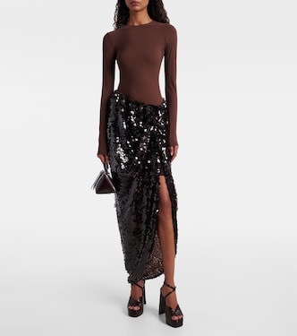 Asymmetric gathered sequined maxi skirt | Rotate