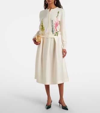 Foxgloves embroidered virgin wool cardigan | Oscar de la Renta