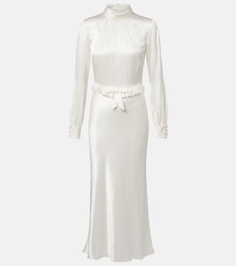 Bow-detail ruffled silk satin midi dress | Alessandra Rich