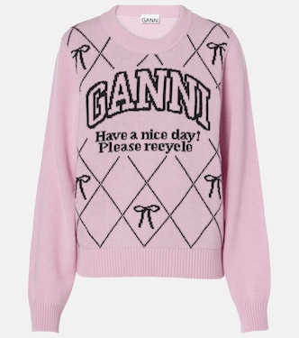 Logo intarsia wool-blend sweater | Ganni