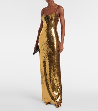 Gloria sequined floral-appliqué gown | Rebecca Vallance