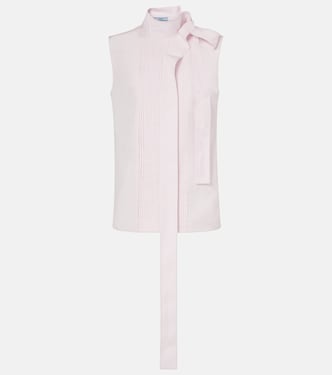 Bow-detail pleated cotton poplin top | Prada