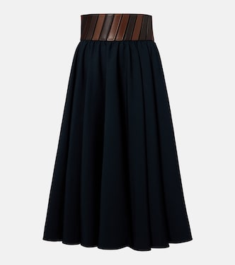 Leather-trimmed wool midi skirt  | Alaïa