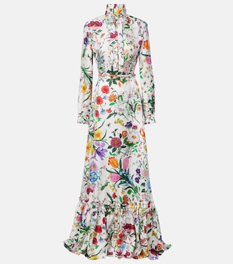 Floral belted silk twill gown | Gucci