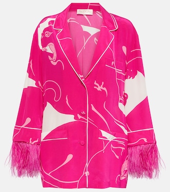 Blusa in crêpe de chine con piume | Valentino