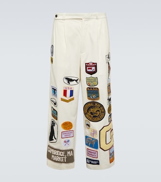 Cambridge patch-appliqué cotton canvas wide-leg pants | Bode