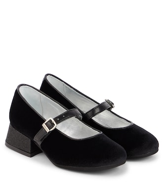 Dorothy glitter-trimmed velvet Mary Jane flats | Monnalisa