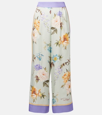 Pantaloni a palazzo in twill a fiori | Self-Portrait