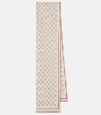 Bufanda en mezcla de lana en jacquard con GG  | Gucci