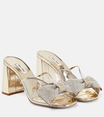 Embellished metallic leather sandals | Miu Miu