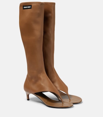 Leather knee-high thong sandals | Miu Miu