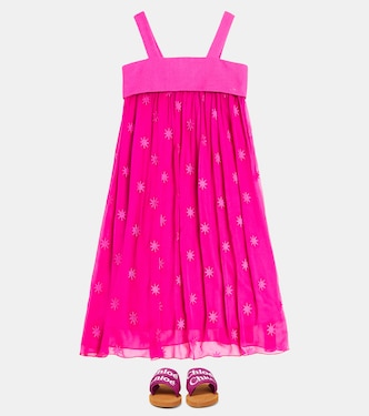 Abito in seta con ricamo | Chloé Kids