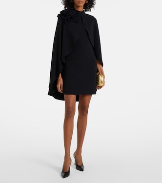 Floral-appliqué ruffled cady minidress | Elie Saab