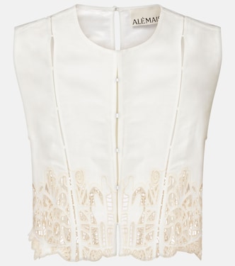 Rosemary embroidered linen-blend top | Alémais