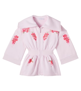 Floral cotton-blend zip-up sweatshirt | Monnalisa
