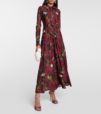 Floral tie-neck jersey midi dress | Oscar de la Renta