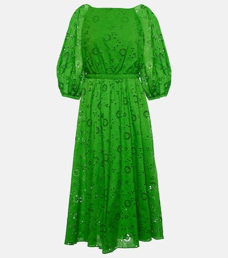 Vestido midi de algodón con bordado inglés | Carolina Herrera
