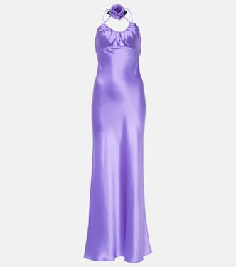 Abito lungo in charmeuse di seta con applicazione floreale | Rodarte