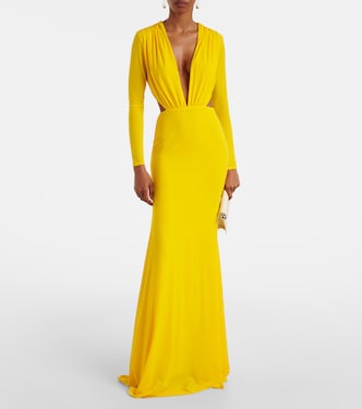Ruched open-back crêpe jersey gown | Alex Perry