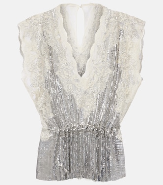 Embellished lace-trimmed top | Rabanne