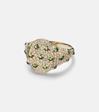 9kt gold ring with grey diamonds and tsavorites | Yvonne Léon