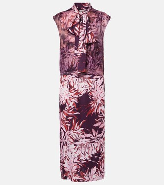Printed tie-neck midi dress | Dries Van Noten