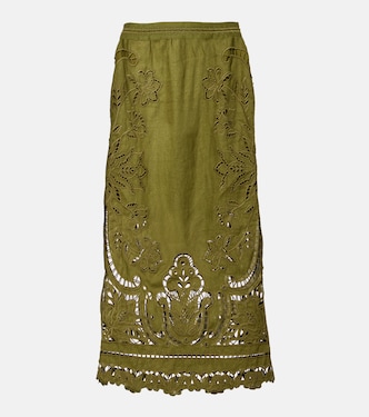 Floral lace-trimmed linen midi skirt | Farm Rio