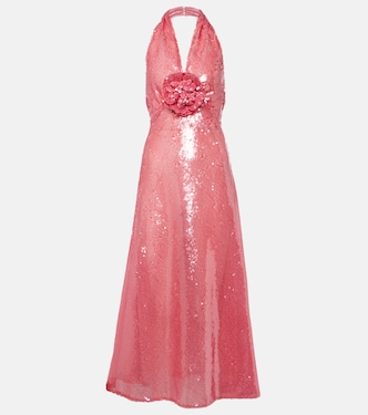 Floral-appliqué sequined midi dress | Rodarte