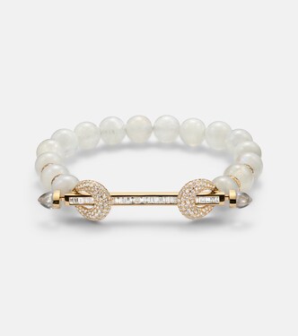 Chakra 18kt gold and moonstone bangle with diamonds and quartz | Ananya