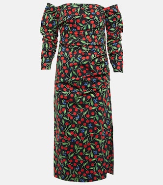 Robe midi en coton mélangé à encolure bardot | Carolina Herrera