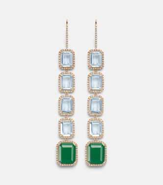 Ohrringe Tier Portrait aus 18kt Gelbgold mit Diamanten, Topas und Achat | Shay Jewelry