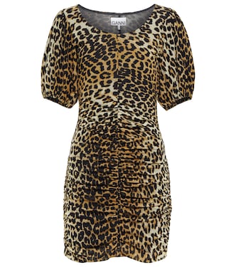 Leopard-print ruched minidress | Ganni