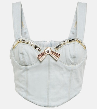 Crop top denim con cristales | Area