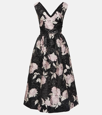 Robe midi en jacquard à fleurs | Monique Lhuillier