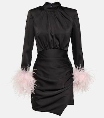 Minikleid aus Satin mit Federn | Self-Portrait