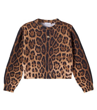 Pull DG en jacquard de laine à motif léopard | Dolce&Gabbana Kids