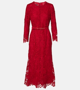Belted lace midi dress | Monique Lhuillier