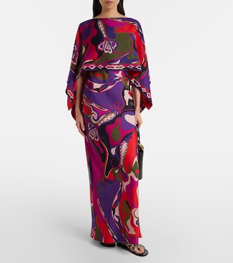 Orchidee silk slip dress and cape set | Pucci