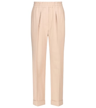 Pleated stretch-cotton tapered pants | Brunello Cucinelli