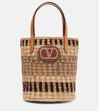VLogo Signature Small raffia bucket bag | Valentino Garavani