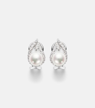 Ohrringe aus 18kt Weißgold mit Diamanten und Akoyaperlen | Mikimoto
