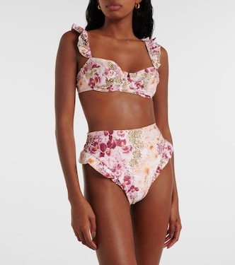 Kiwi ruffled floral bikini top | Agua by Agua Bendita
