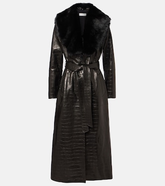 Dakota shearling-trimmed leather wrap coat | Nour Hammour