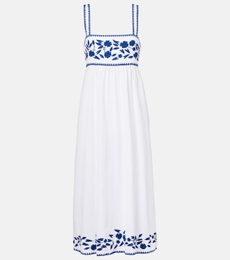 Embroidered cotton and linen midi dress | Juliet Dunn
