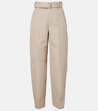 Belted high-rise wool straight pants | Bottega Veneta