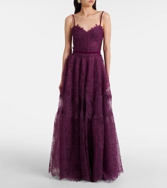 Belted lace gown | Costarellos