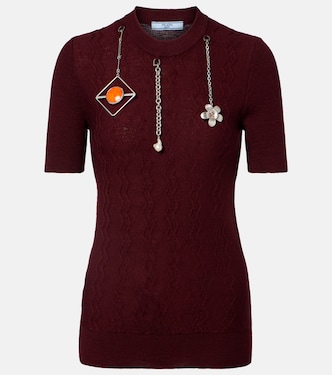 Embellished knitted virgin wool T-shirt | Prada